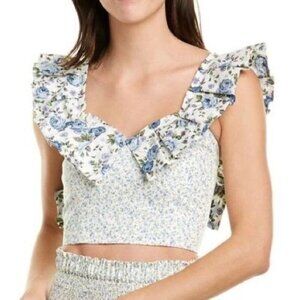 Petersyn Sybil Cropped Floral Smocked Top Size L New